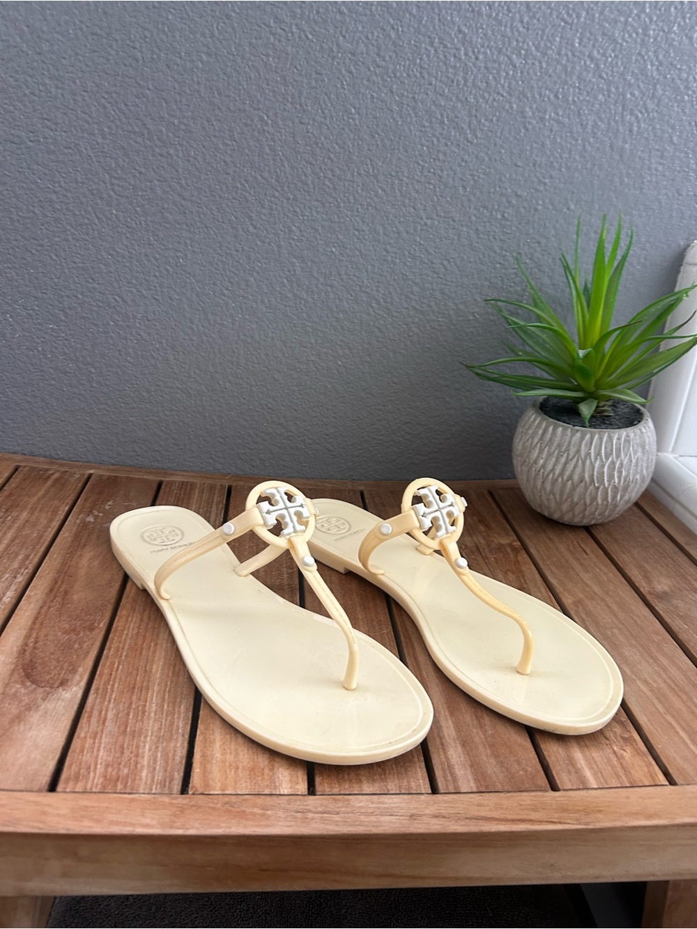 Tory Burch Cream T-Strap Jelly Sandals